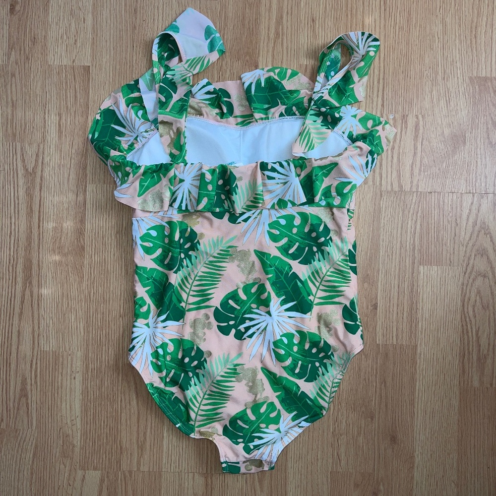Disney Women’s One Piece Pink & Green Palm w/ Gold Mickey Swimsuit Size Large - Picture 9 of 10